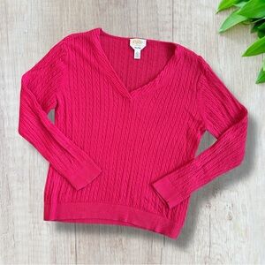 Talbots Pink Knit Sweater V-Neck 100% Pima Cotton Size L